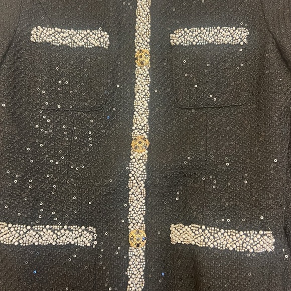 Women’s Black Elegant Sequins Tweed Dress - Picture 3 of 5